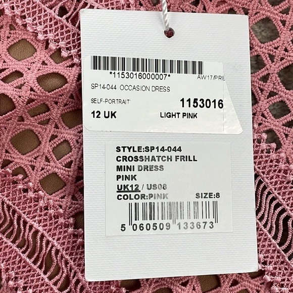 NWT Self-Portrait Crosshatch Frill Mini Dress Pink Guipure Lace Barbie Sz 8 - Picture 14 of 16